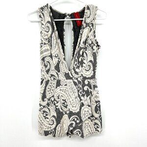 Akira Chicago Jacquard Paisley Black White Plunge Neckline Romper Women's Medium